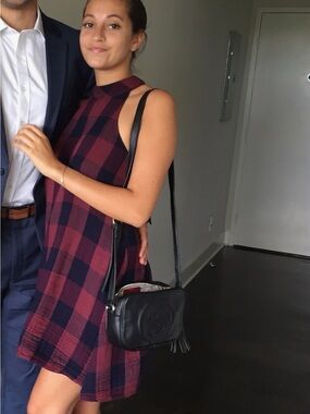 Splendid Burgundy and Navy Plaid Sleeveless Mini Dress